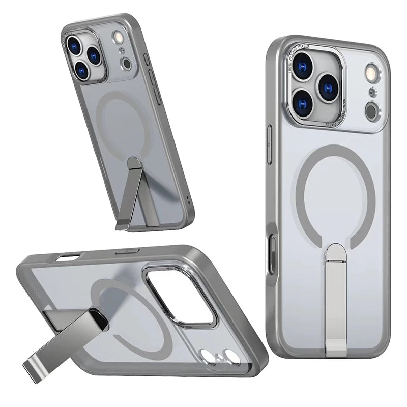 High quality matte metal invisible bracket car magnetic phone case · ForIPhone17Pro Max 13 14 15 16 lens bumper full protection