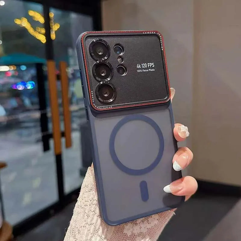 New frosted metal mirror holder magnetic phone case · Suitable for Samsung S26 S25 S24 Ultra wireless charging phone case · Anti