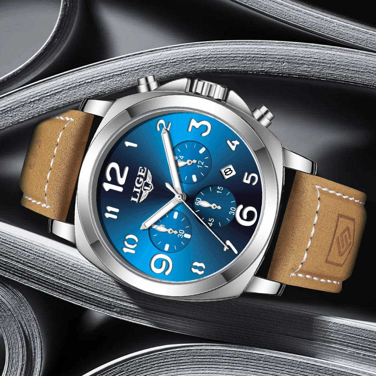 LIGE Casual Outdoor Quartz Man Watch Fashion Sport Waterproof Luminous Auto Date Leather Strap Wristwatch for Men Male Gifts Box
