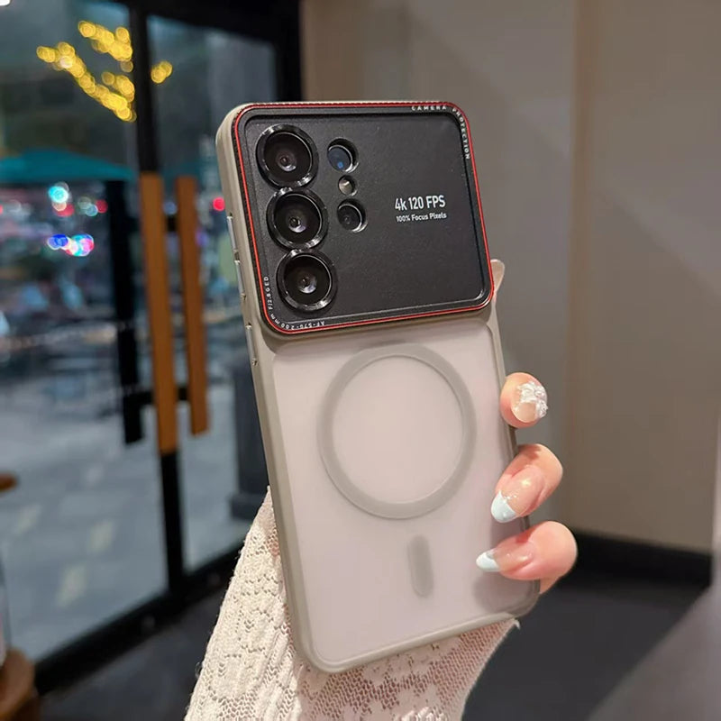 New frosted metal mirror holder magnetic phone case · Suitable for Samsung S26 S25 S24 Ultra wireless charging phone case · Anti