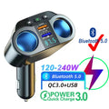 Car Cigarette Lighter Splitter Car Fm Transmitter Bluetooth Hands-Free Car Charger Dual Usb Qc3.0 12V/24V Fast Charger Socket