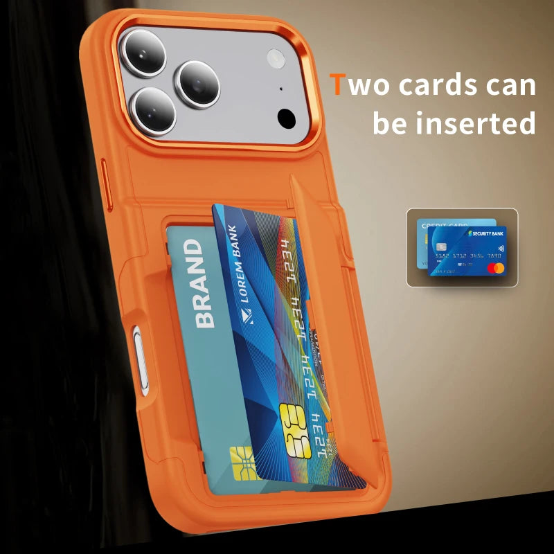 New Solid Color Frosted PC Wallet Card Holder Shockproof Phone Case For iPhone 17 Pro Max 15 13 12 14 16 Pro Max Plus Back Cover