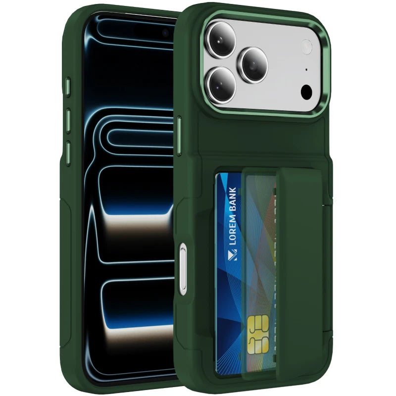 New Solid Color Frosted PC Wallet Card Holder Shockproof Phone Case For iPhone 17 Pro Max 15 13 12 14 16 Pro Max Plus Back Cover