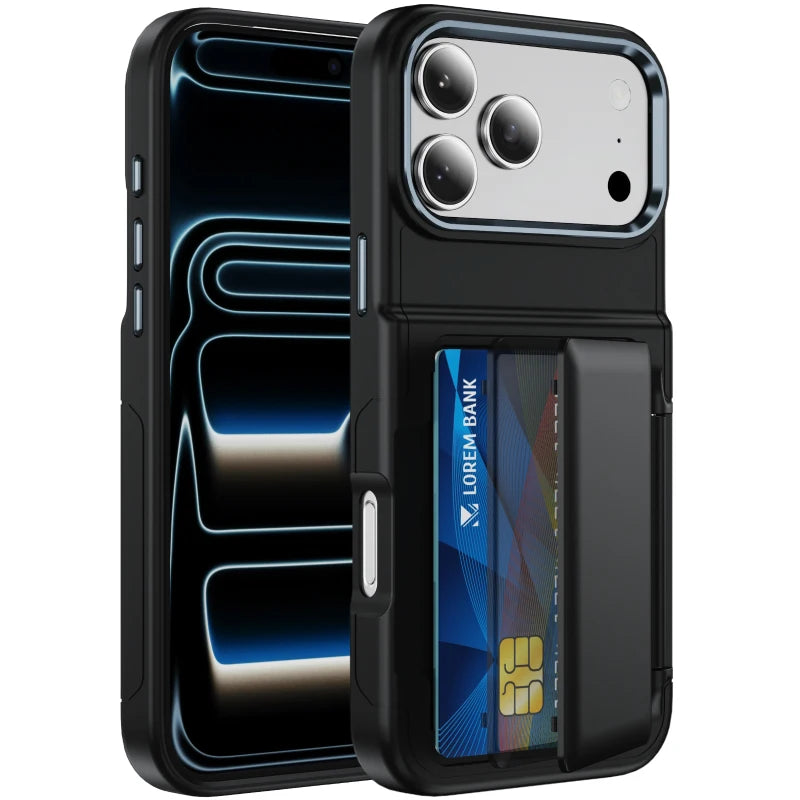 New Solid Color Frosted PC Wallet Card Holder Shockproof Phone Case For iPhone 17 Pro Max 15 13 12 14 16 Pro Max Plus Back Cover