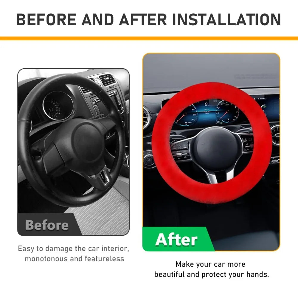 6Pcs/Set Soft Fluffy Car Steering Wheel Cover Seat Belt Shoulder Pads Winter Gear Shift Cover Car Accessory Warm