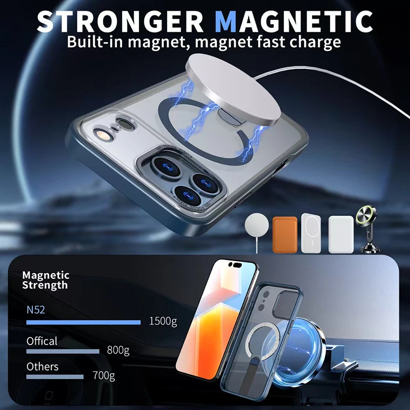 High quality matte metal invisible bracket car magnetic phone case · ForIPhone17Pro Max 13 14 15 16 lens bumper full protection