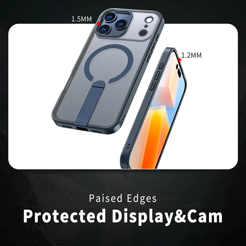 High quality matte metal invisible bracket car magnetic phone case · ForIPhone17Pro Max 13 14 15 16 lens bumper full protection