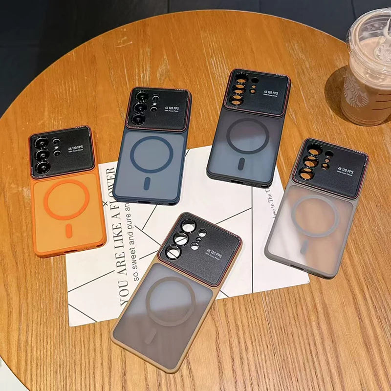 New frosted metal mirror holder magnetic phone case · Suitable for Samsung S26 S25 S24 Ultra wireless charging phone case · Anti