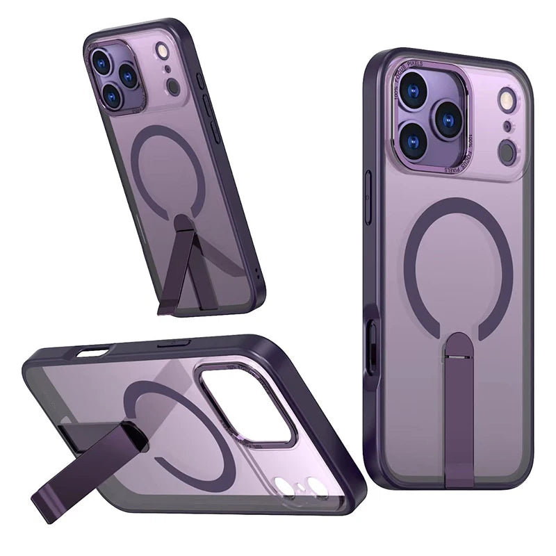 High quality matte metal invisible bracket car magnetic phone case · ForIPhone17Pro Max 13 14 15 16 lens bumper full protection