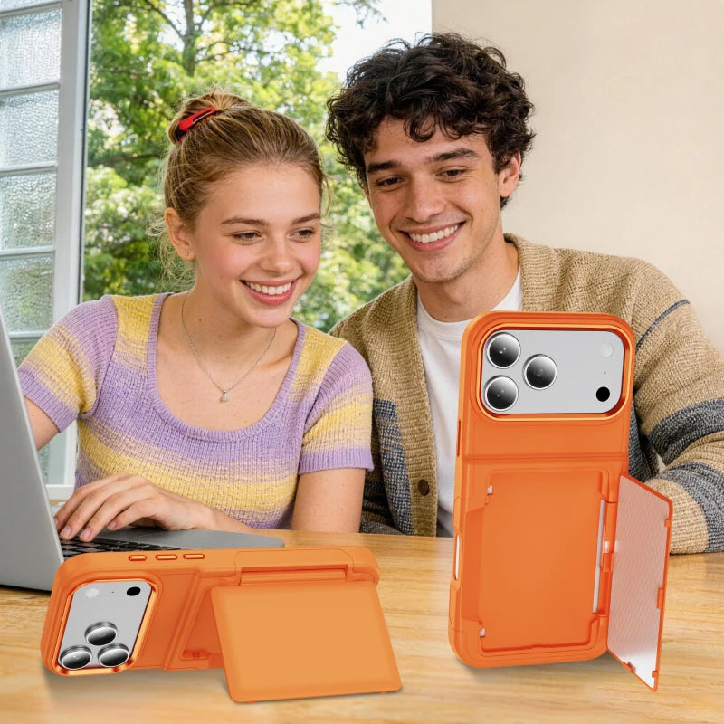 New Solid Color Frosted PC Wallet Card Holder Shockproof Phone Case For iPhone 17 Pro Max 15 13 12 14 16 Pro Max Plus Back Cover