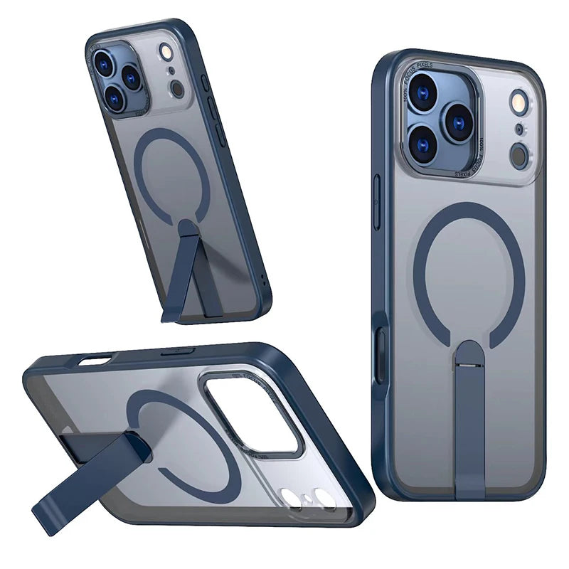 High quality matte metal invisible bracket car magnetic phone case · ForIPhone17Pro Max 13 14 15 16 lens bumper full protection