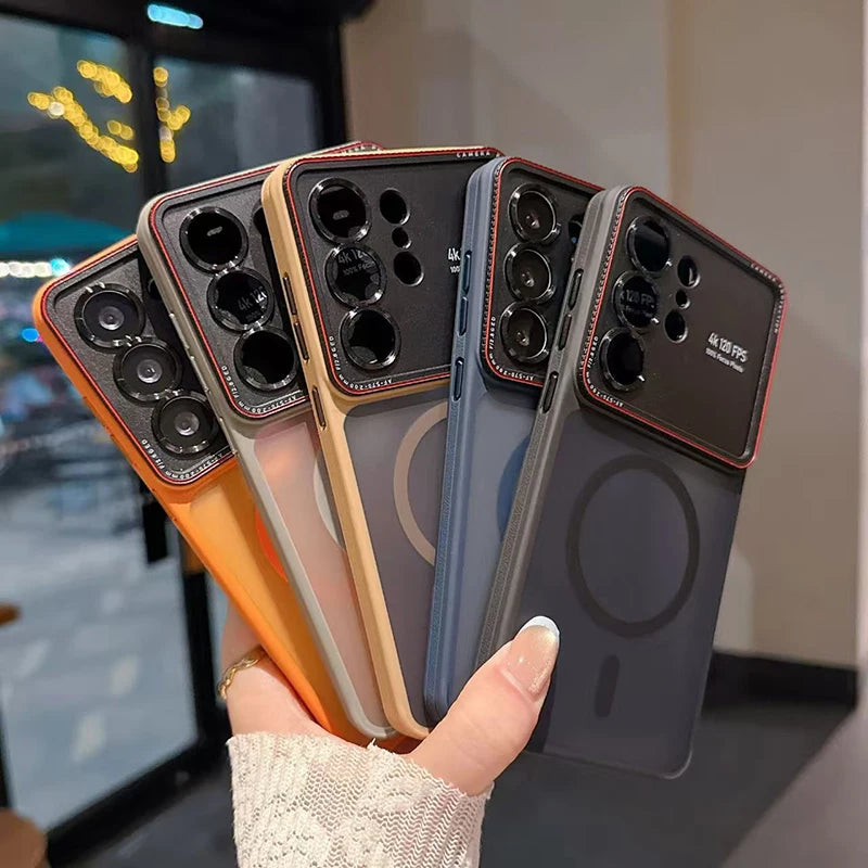 New frosted metal mirror holder magnetic phone case · Suitable for Samsung S26 S25 S24 Ultra wireless charging phone case · Anti