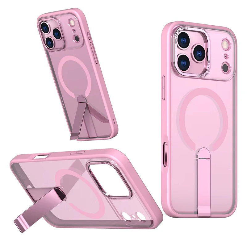 High quality matte metal invisible bracket car magnetic phone case · ForIPhone17Pro Max 13 14 15 16 lens bumper full protection