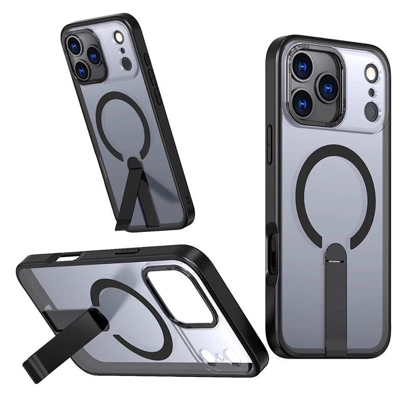 High quality matte metal invisible bracket car magnetic phone case · ForIPhone17Pro Max 13 14 15 16 lens bumper full protection