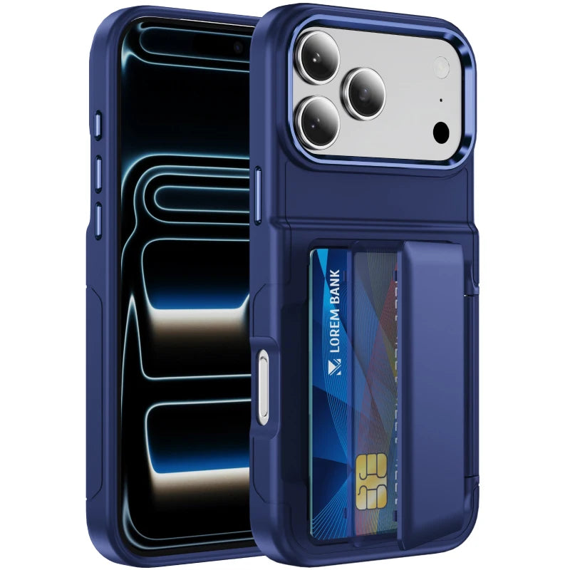New Solid Color Frosted PC Wallet Card Holder Shockproof Phone Case For iPhone 17 Pro Max 15 13 12 14 16 Pro Max Plus Back Cover