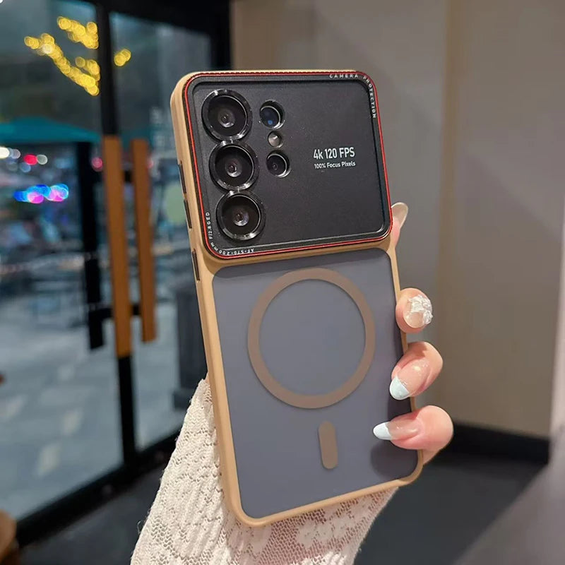 New frosted metal mirror holder magnetic phone case · Suitable for Samsung S26 S25 S24 Ultra wireless charging phone case · Anti