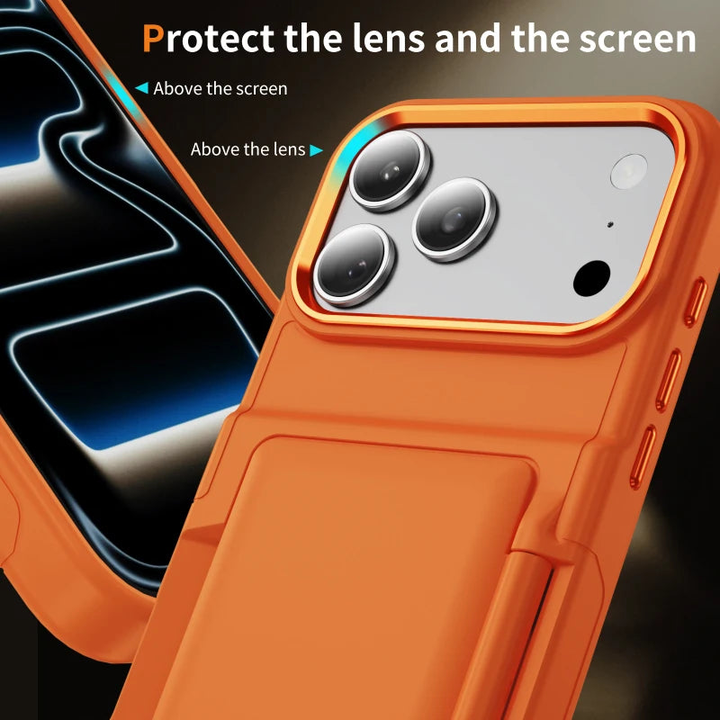 New Solid Color Frosted PC Wallet Card Holder Shockproof Phone Case For iPhone 17 Pro Max 15 13 12 14 16 Pro Max Plus Back Cover