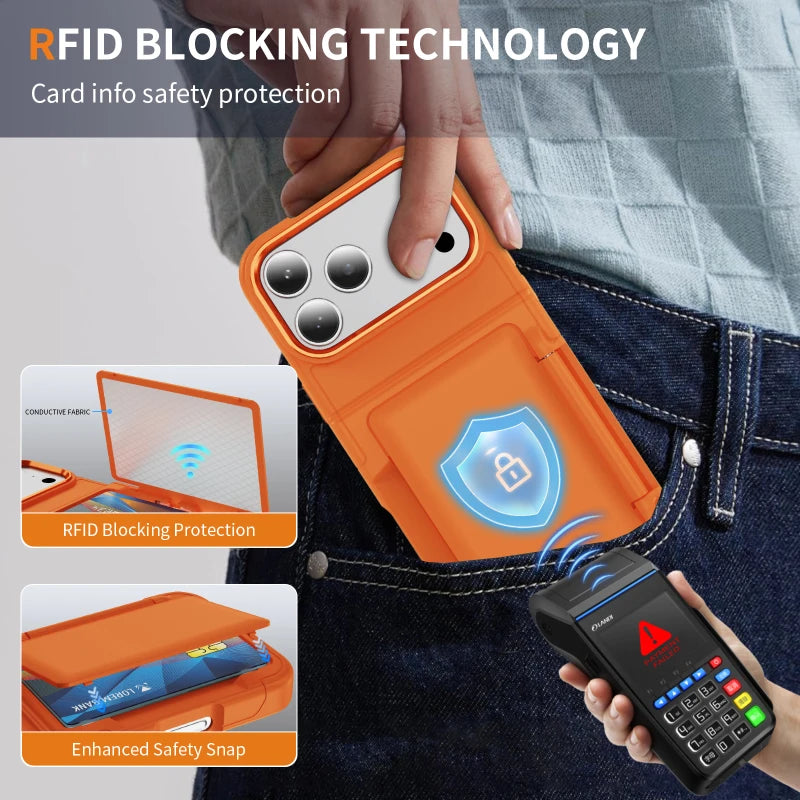 New Solid Color Frosted PC Wallet Card Holder Shockproof Phone Case For iPhone 17 Pro Max 15 13 12 14 16 Pro Max Plus Back Cover