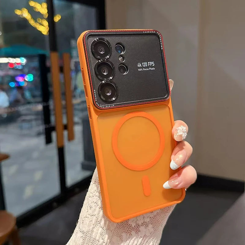 New frosted metal mirror holder magnetic phone case · Suitable for Samsung S26 S25 S24 Ultra wireless charging phone case · Anti
