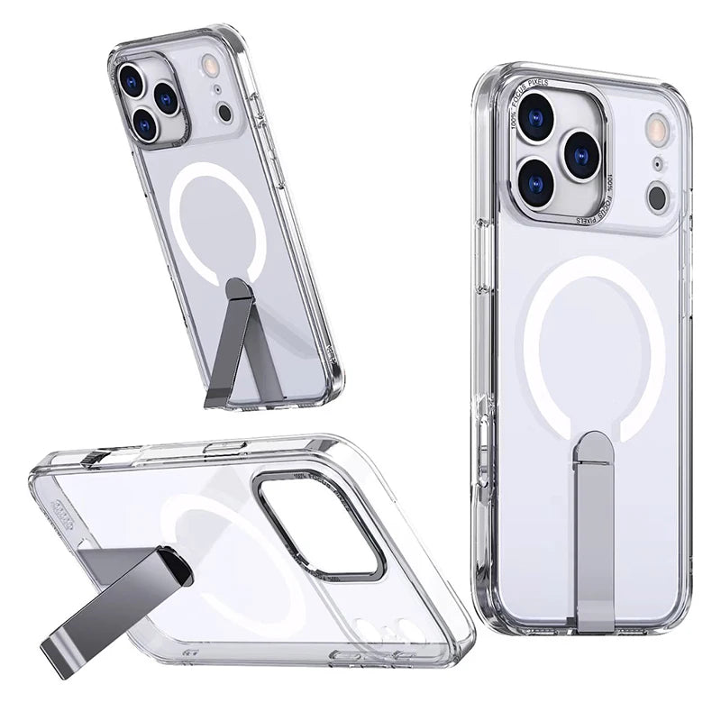 High quality matte metal invisible bracket car magnetic phone case · ForIPhone17Pro Max 13 14 15 16 lens bumper full protection